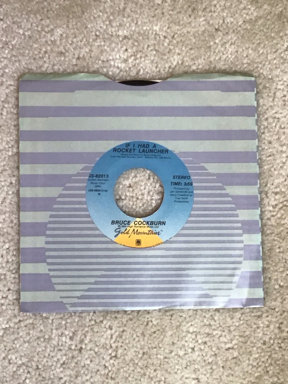 Vintage Bruce Cockburn 7” Vinyl Record, 1984, A & M Records